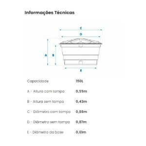 CAIXA D AGUA  150 LT POLIETILENO C/ TAMPA  PROMO 